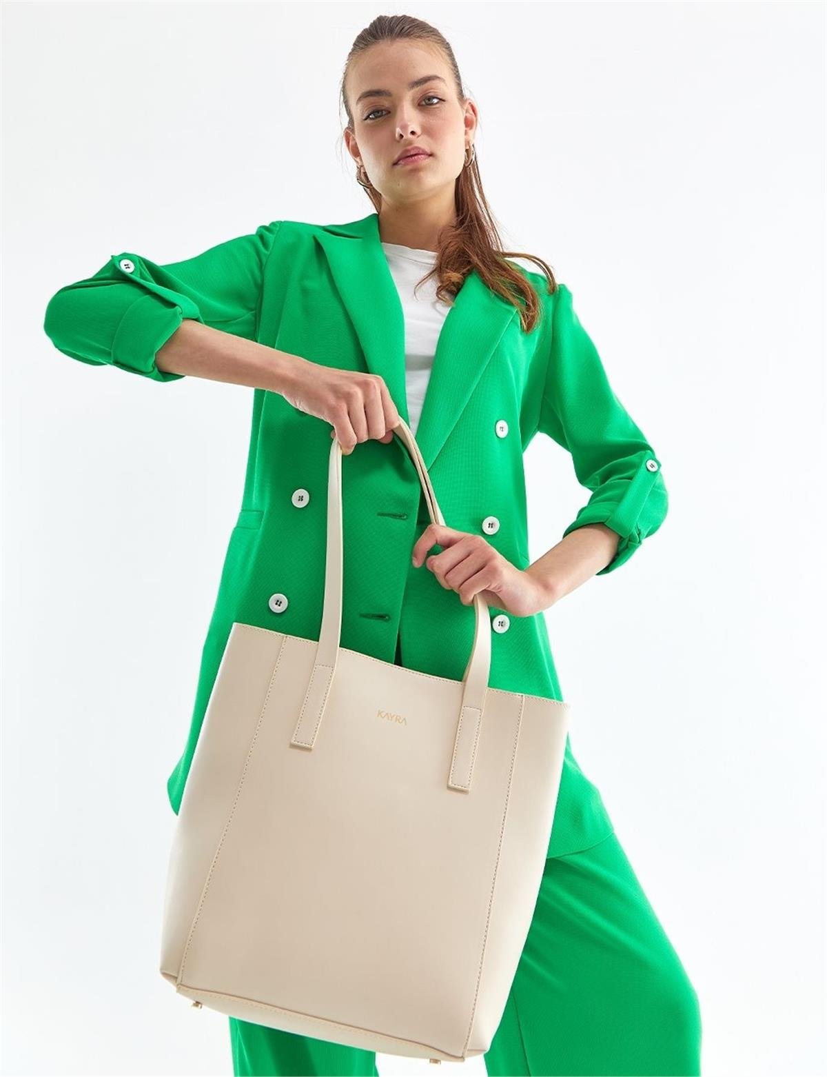 kayra Büyük Shopper Çanta KA-B23-CNT35 Krem