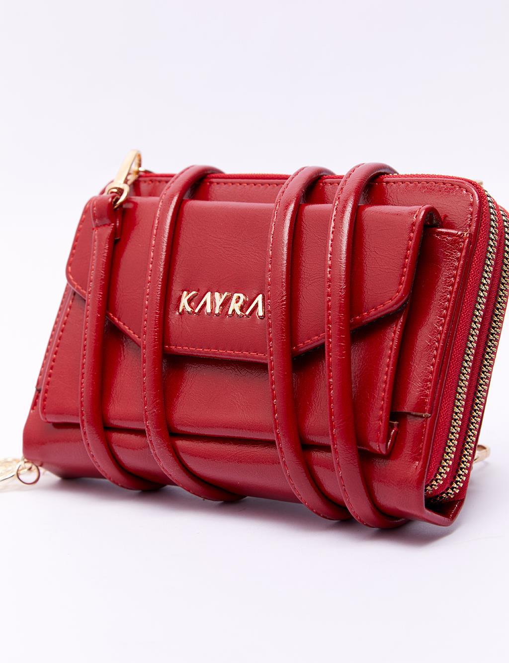 Kayra Çift Bölmeli Çanta Cüzdan Kırmızı KA-B23-CNT02B