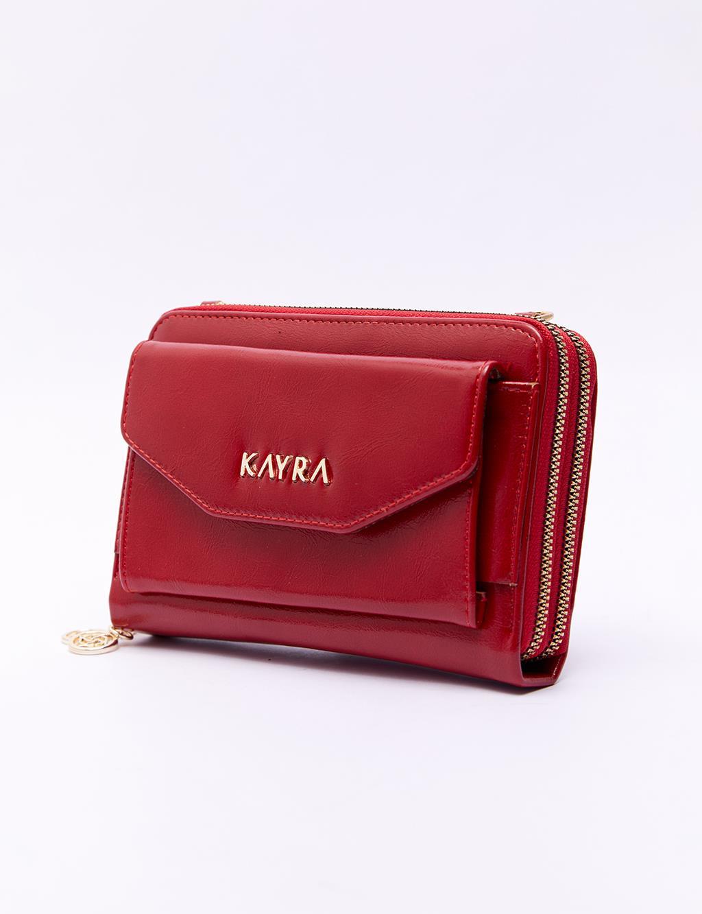 Kayra Çift Bölmeli Çanta Cüzdan Kırmızı KA-B23-CNT02B