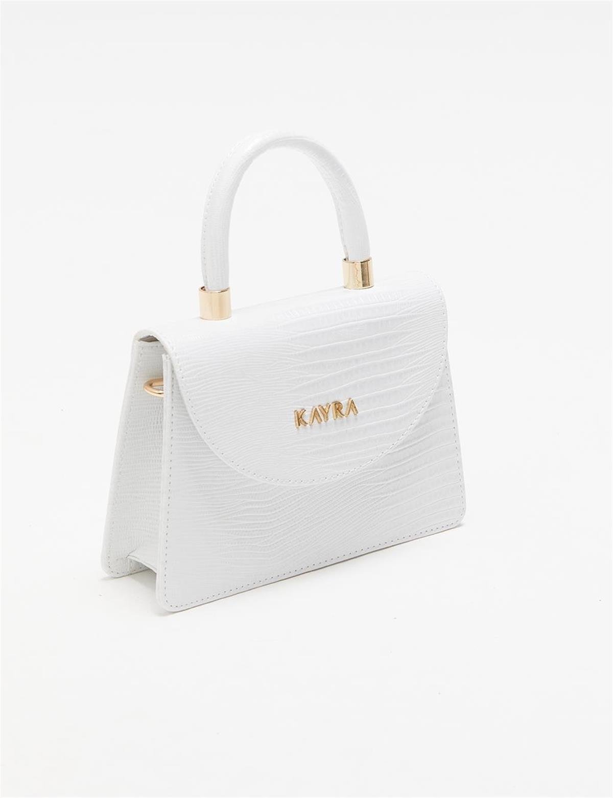 KAYRA Croco Desenli Flap Çanta KA-B23-CNT12 Beyaz