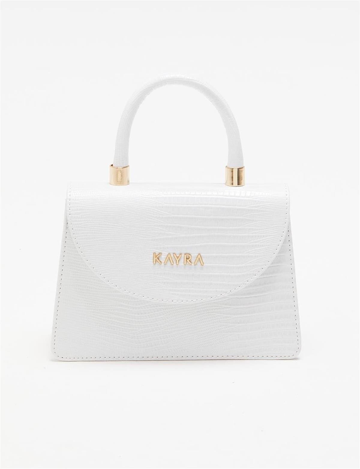 KAYRA Croco Desenli Flap Çanta KA-B23-CNT12 Beyaz