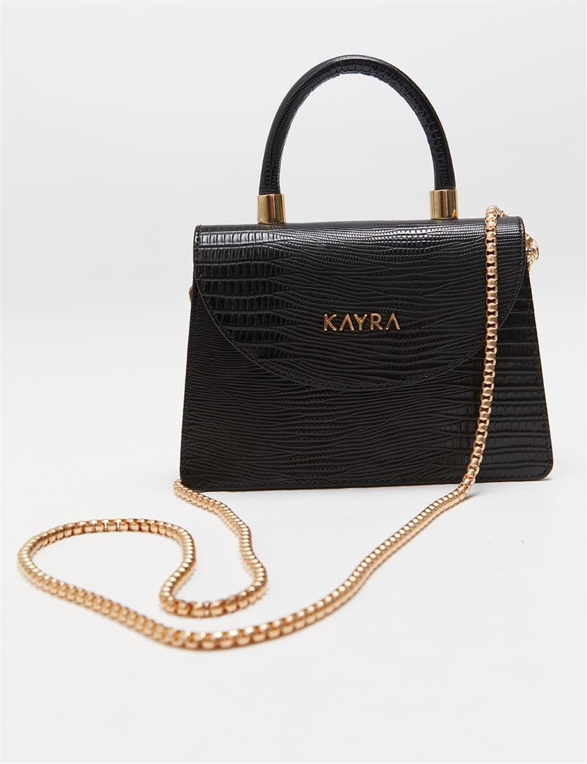 KAYRA Croco Desenli Flap Çanta KA-B23-CNT12 Siyah
