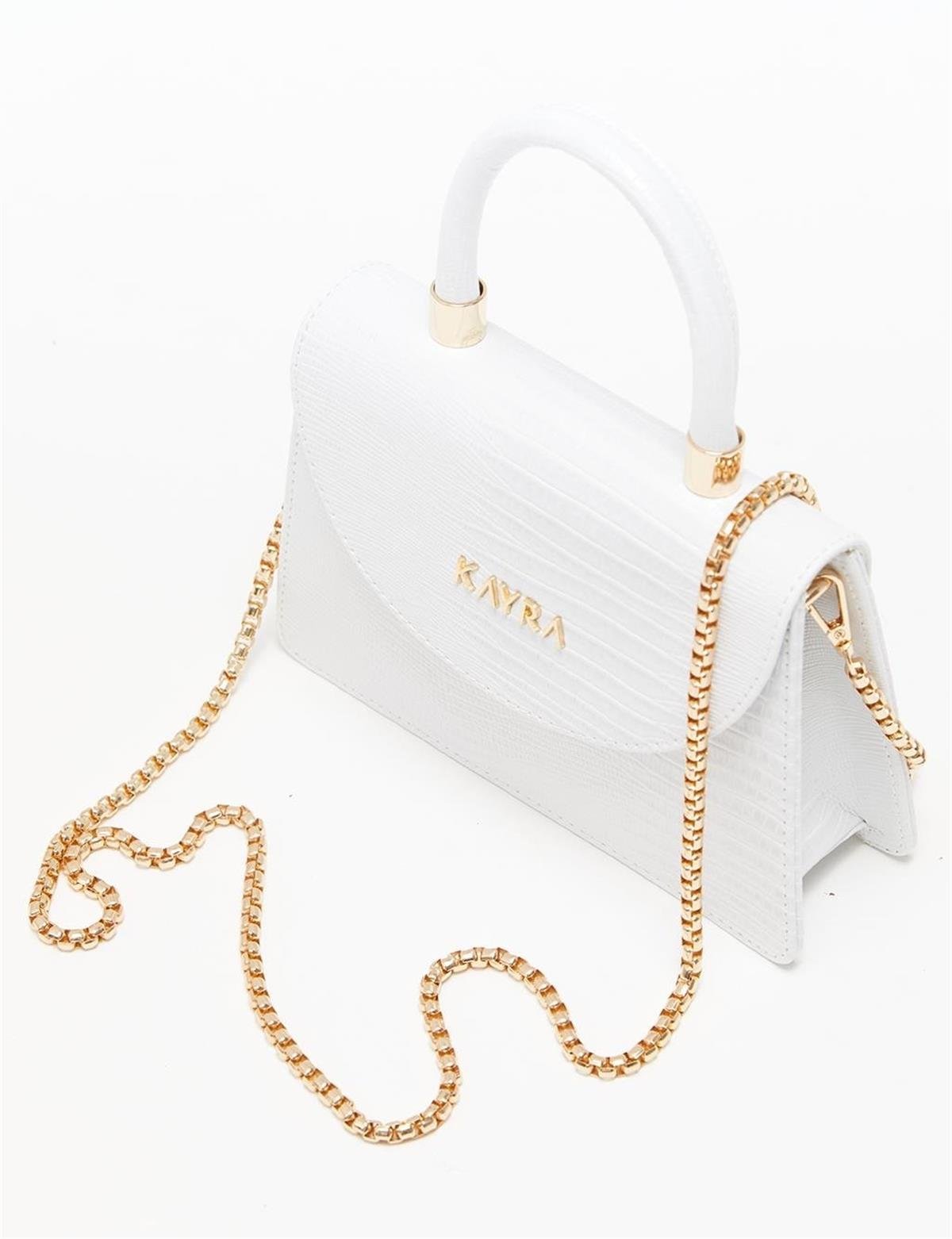 KAYRA Croco Desenli Flap Çanta KA-B23-CNT12 Beyaz