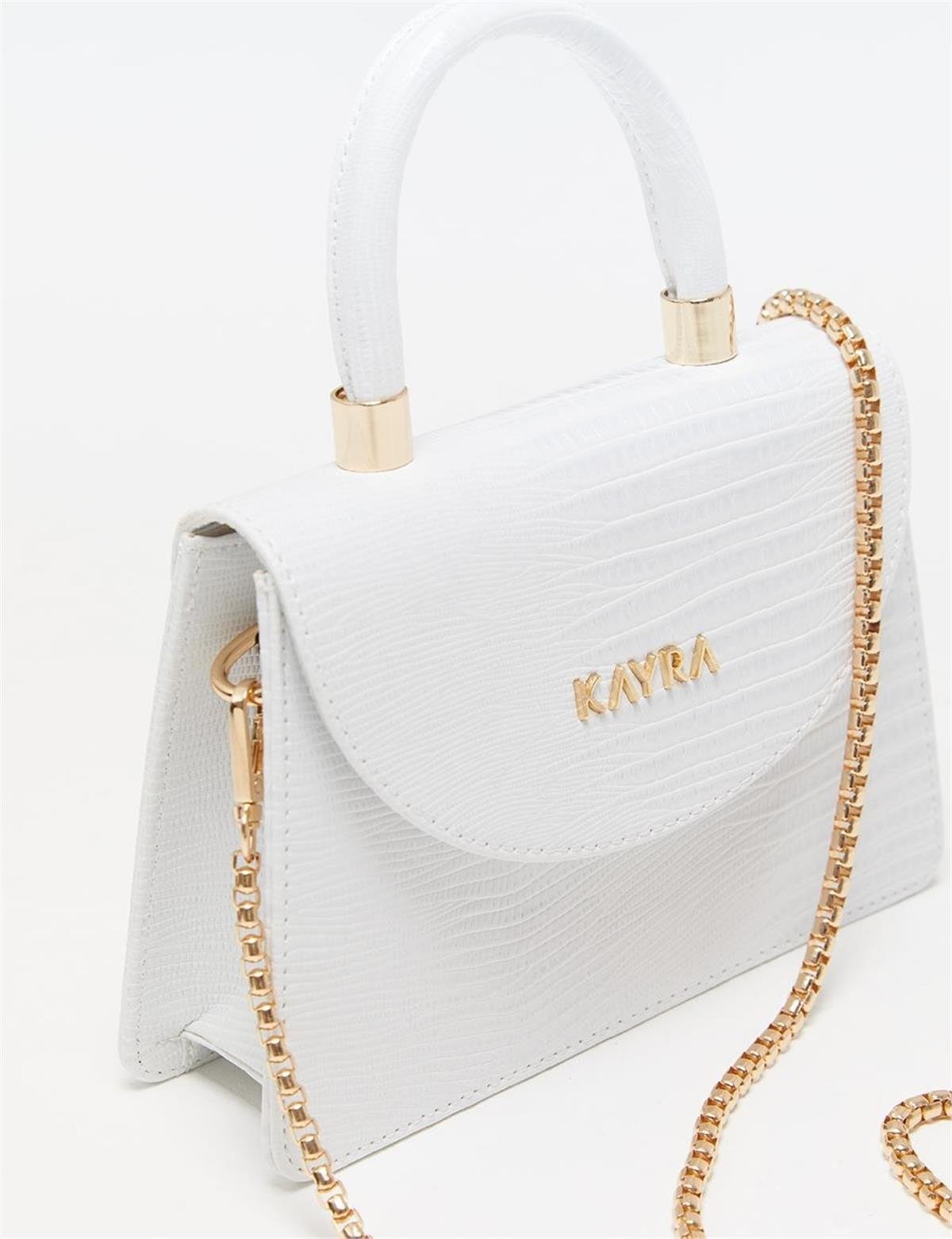 KAYRA Croco Desenli Flap Çanta KA-B23-CNT12 Beyaz