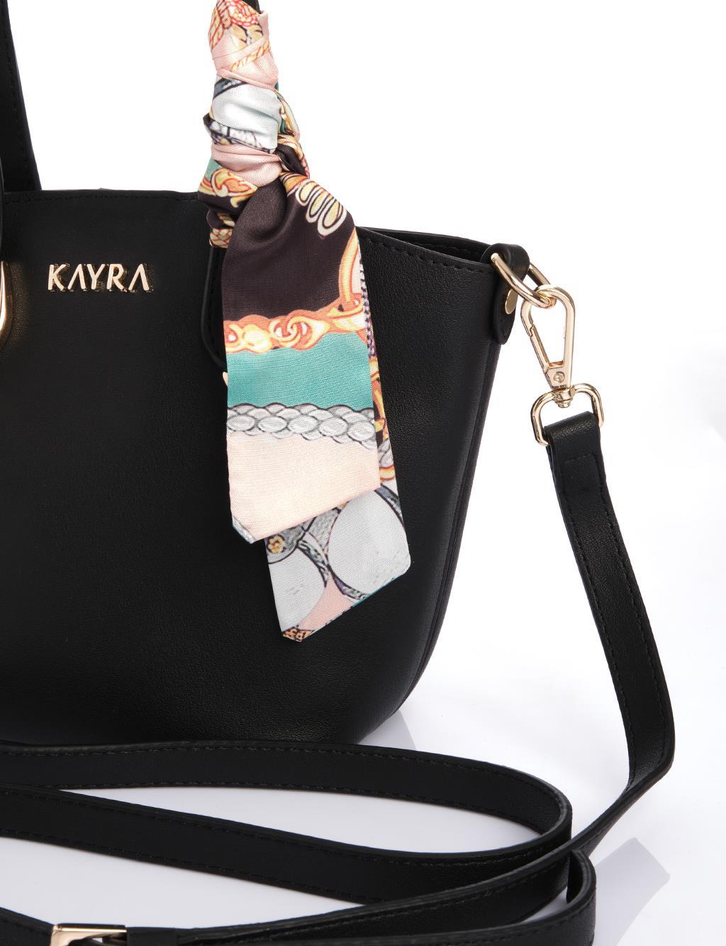 Kayra Fular Detaylı Tote Çanta Siyah KA-B25-CNT69