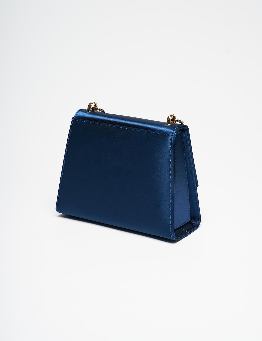 Kayra Metal Aksesuarlı Boncuklu Kapaklı Saten Çanta İndigo KA-B25-CNT66