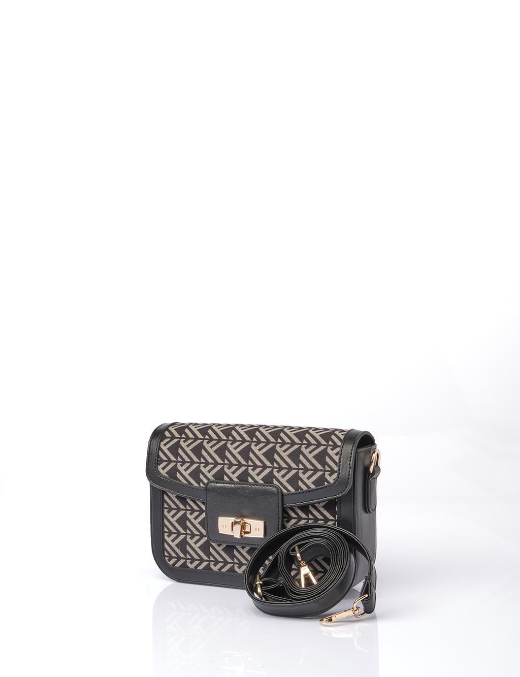 Kayra Monogram Desen Baget Çanta Siyah KA-B25-CNT83-12
