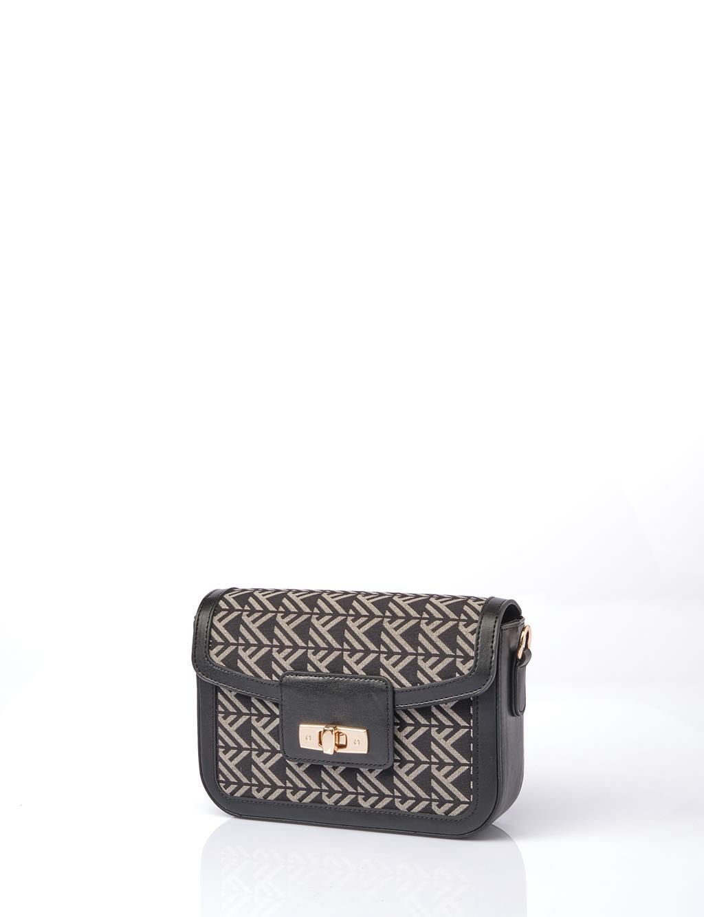 Kayra Monogram Desen Baget Çanta Siyah KA-B25-CNT83-12