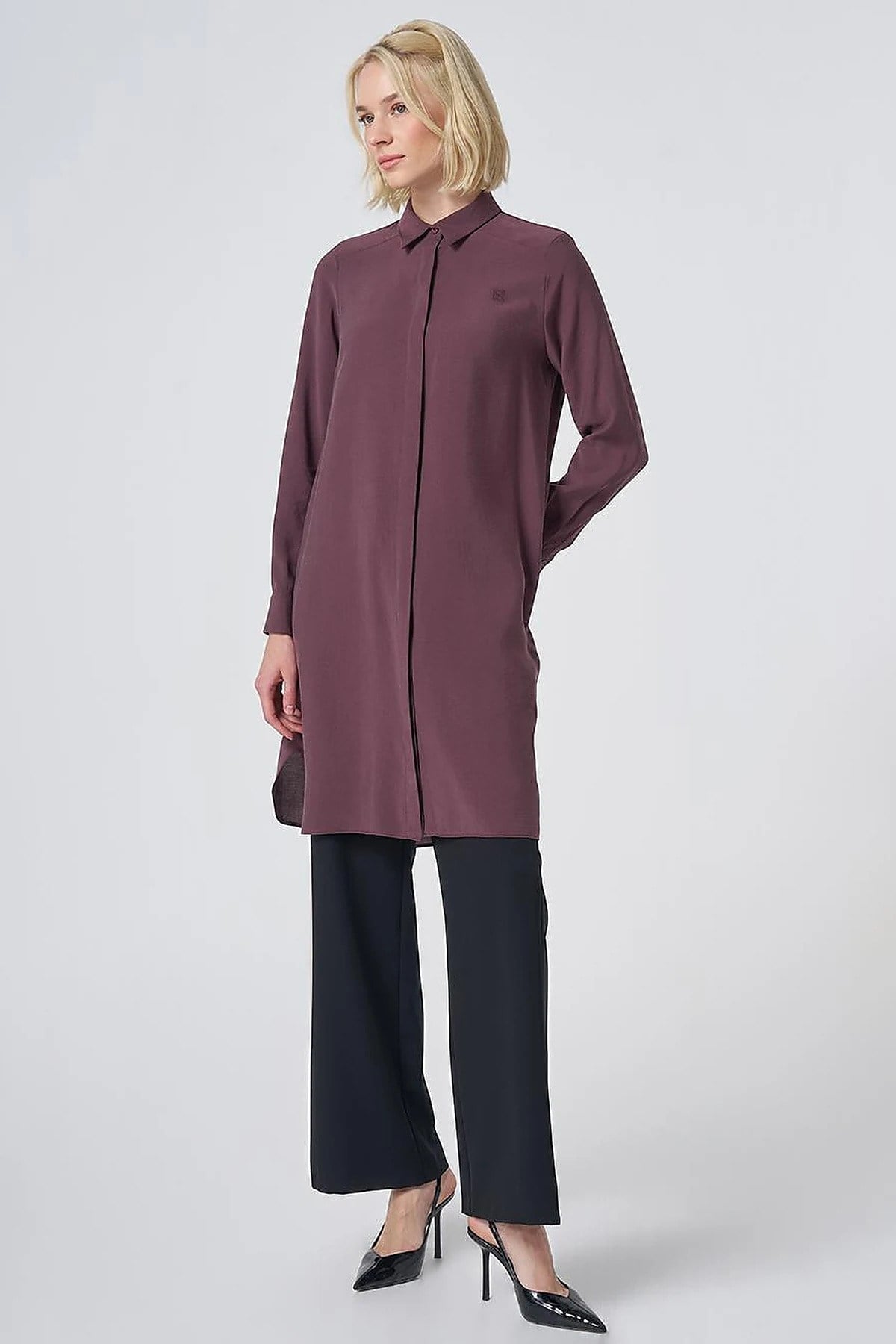 Kayra Patı Gizli Modal Basic Tunik Bordo KA-SZ-21525