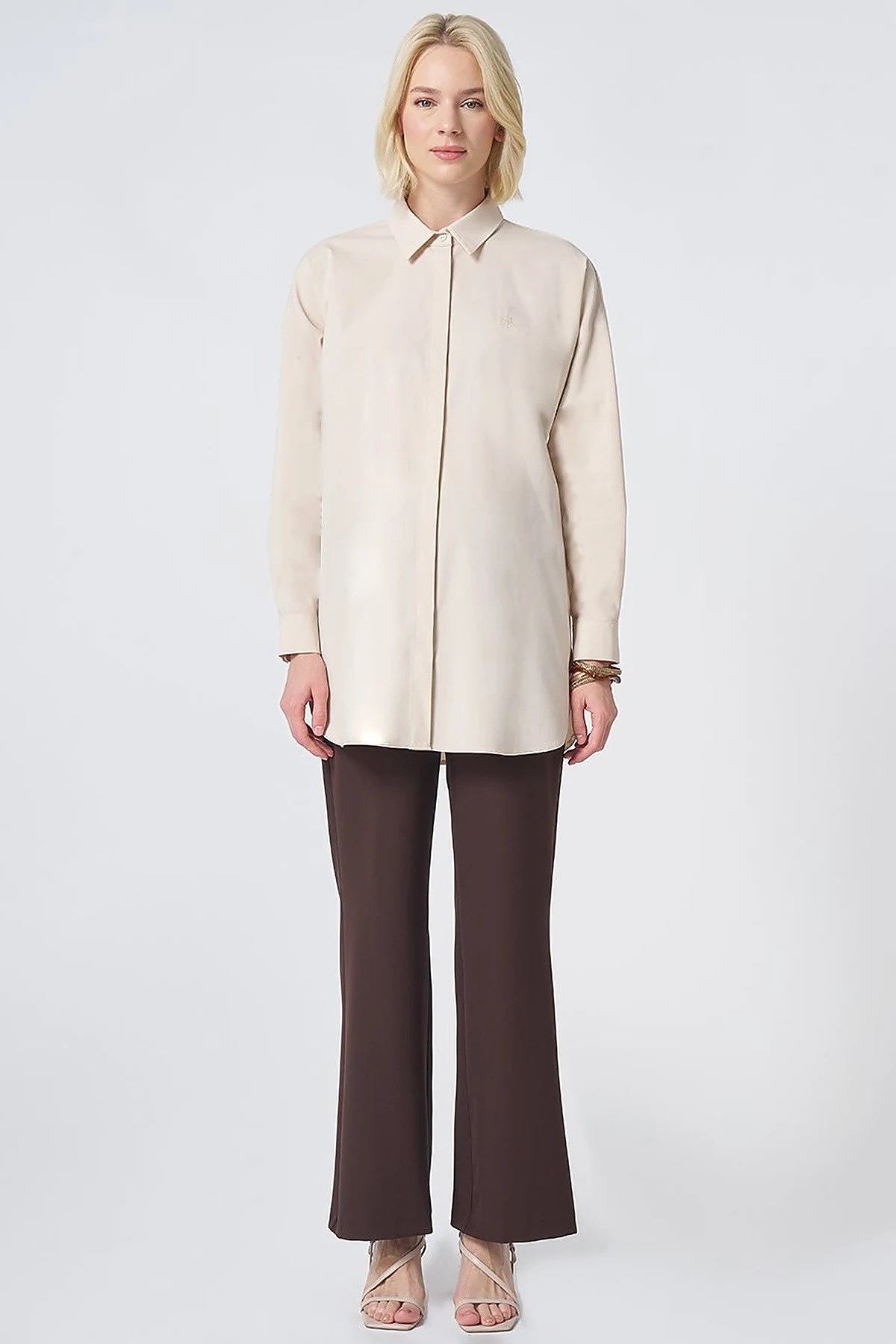 Kayra Patı Gizli Pamuklu Tunik Krem KA-SZ-21522