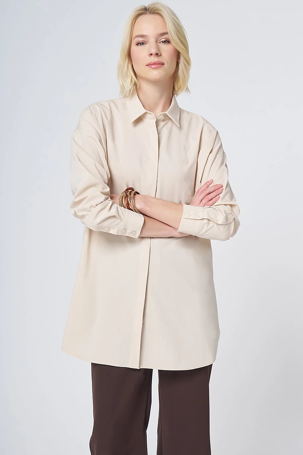 Kayra Patı Gizli Pamuklu Tunik Krem KA-SZ-21522