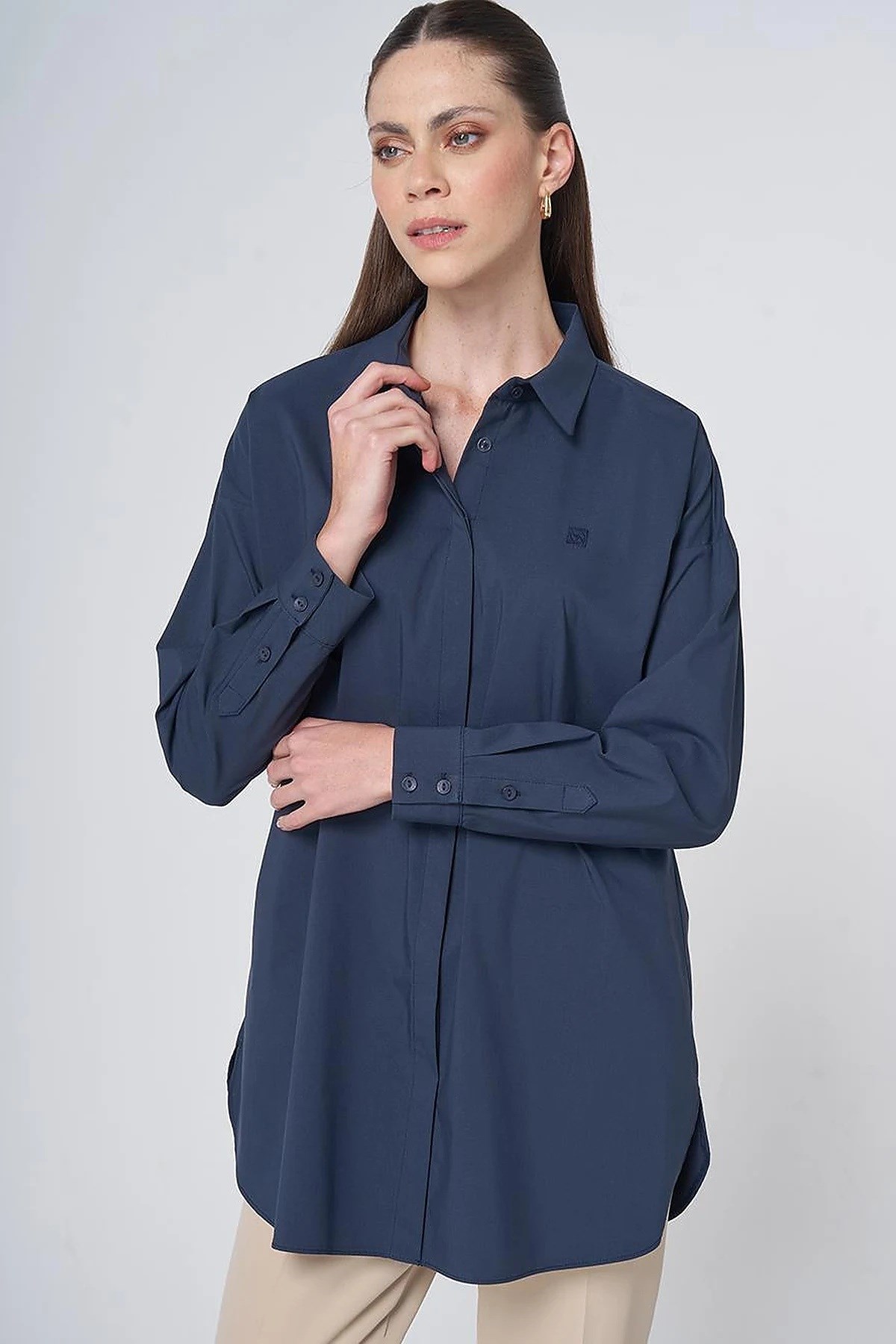 Kayra Patı Gizli Pamuklu Tunik Lacivert KA-SZ-21522
