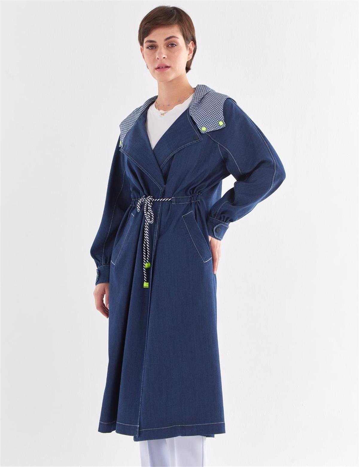 KAYRA Punto Dikişli Denim Trençkot KA-B23-14002 Lacivert