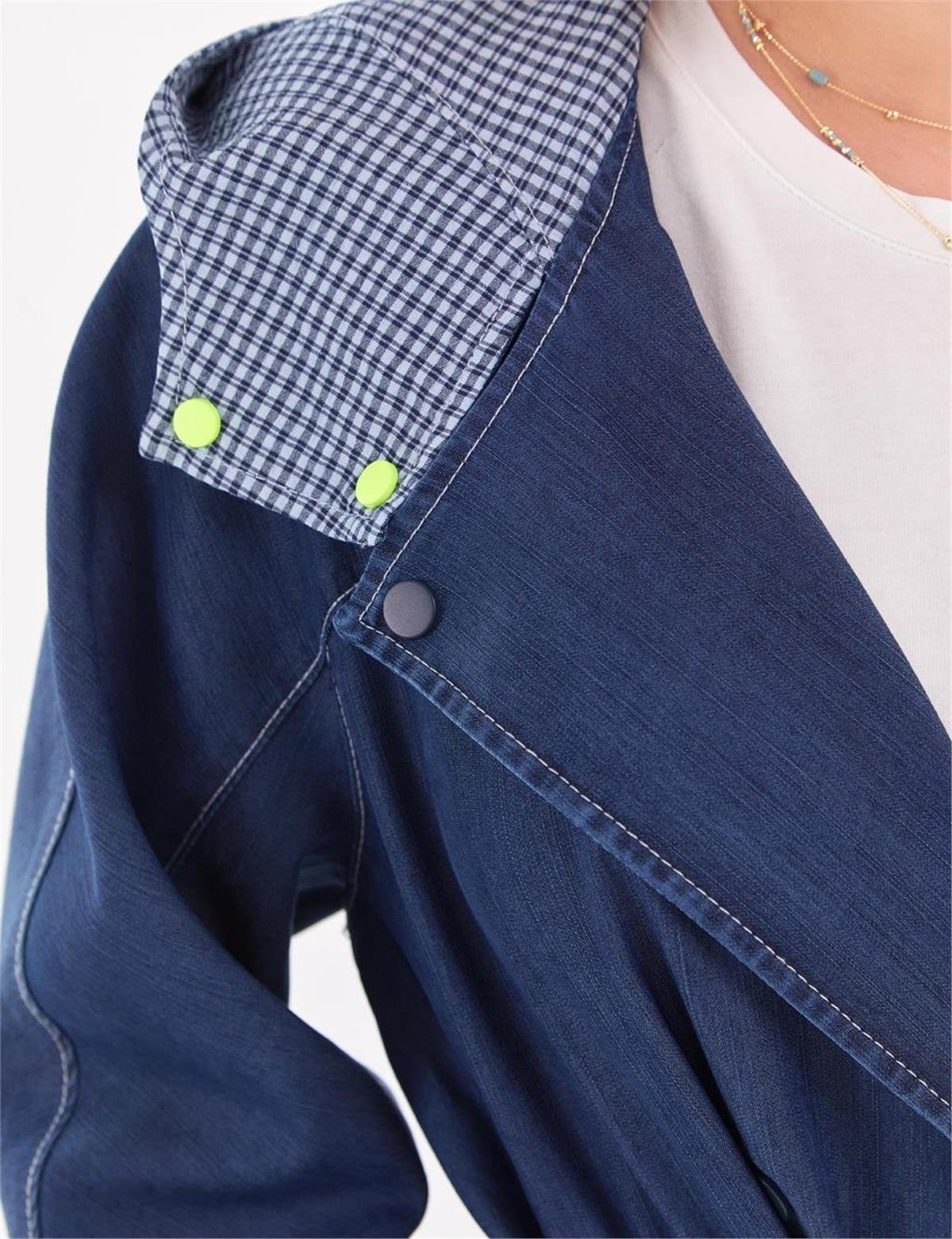 KAYRA Punto Dikişli Denim Trençkot KA-B23-14002 Lacivert