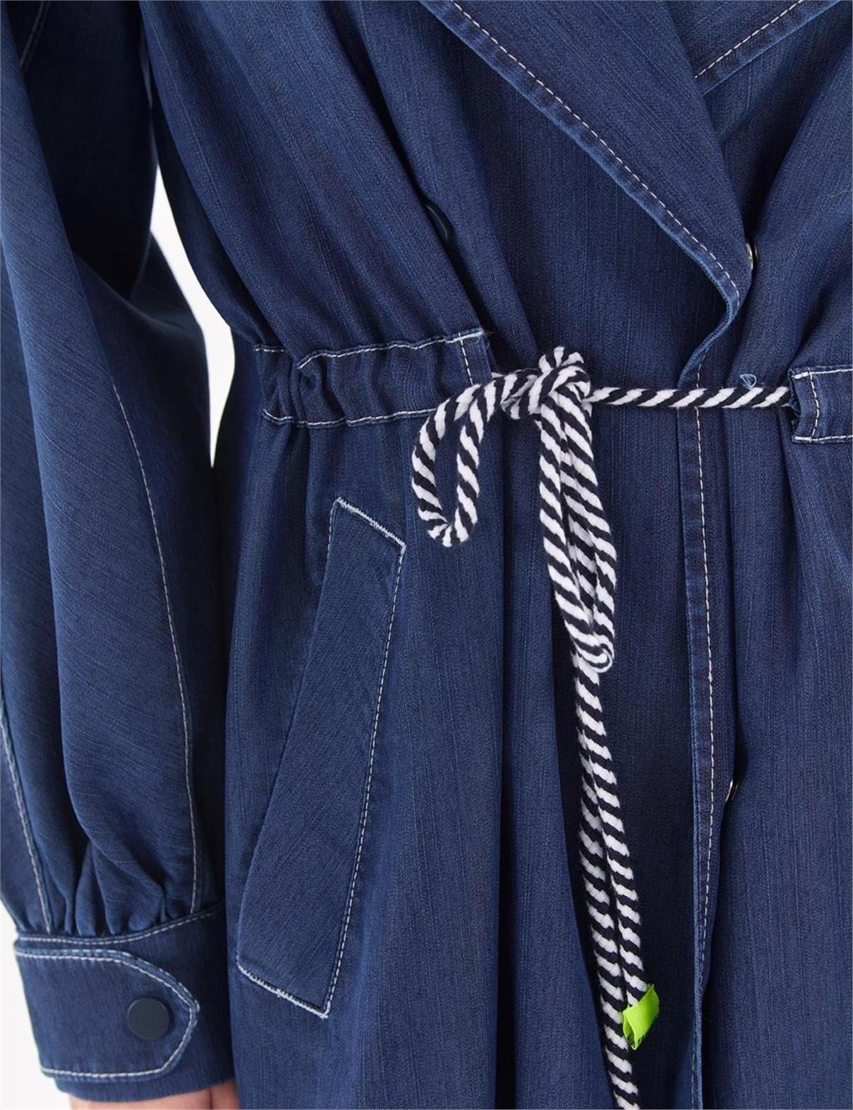 KAYRA Punto Dikişli Denim Trençkot KA-B23-14002 Lacivert