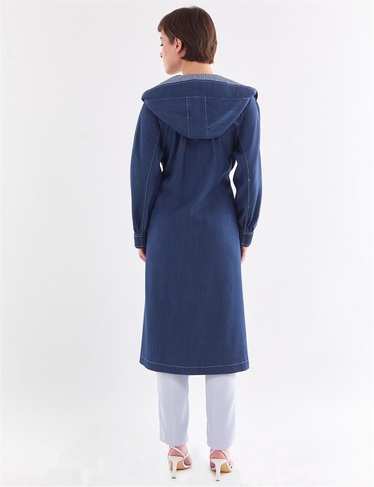 KAYRA Punto Dikişli Denim Trençkot KA-B23-14002 Lacivert