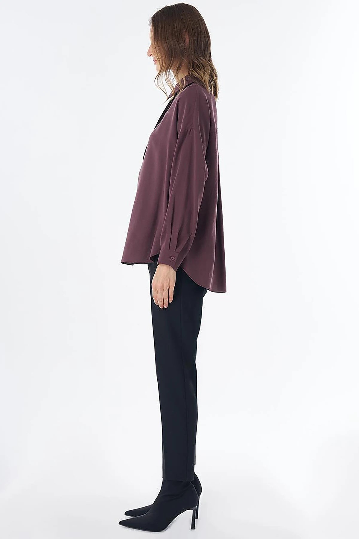 Kayra Yarım Pat Basic Bluz Bordo KA-SZ-10512
