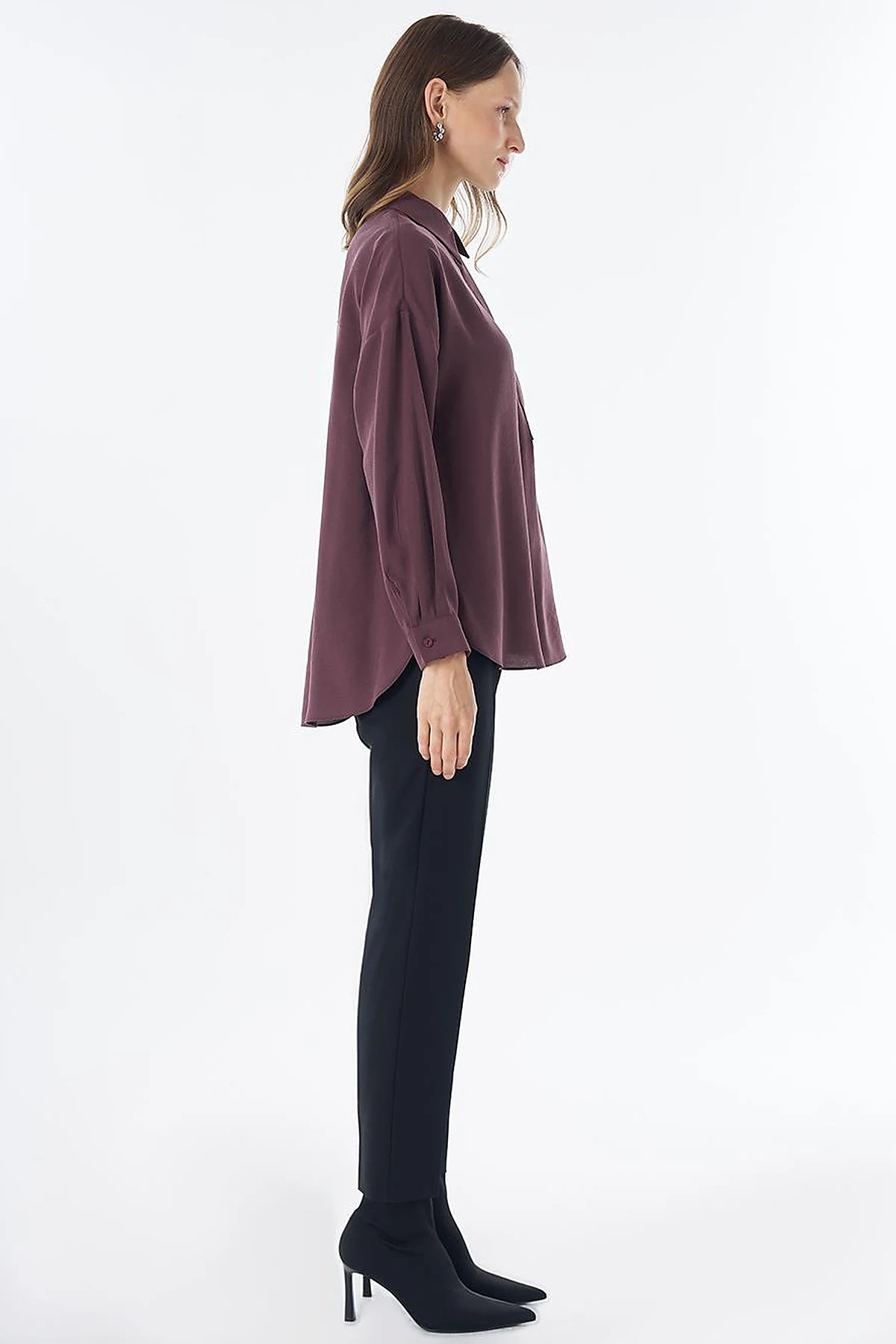 Kayra Yarım Pat Basic Bluz Bordo KA-SZ-10512