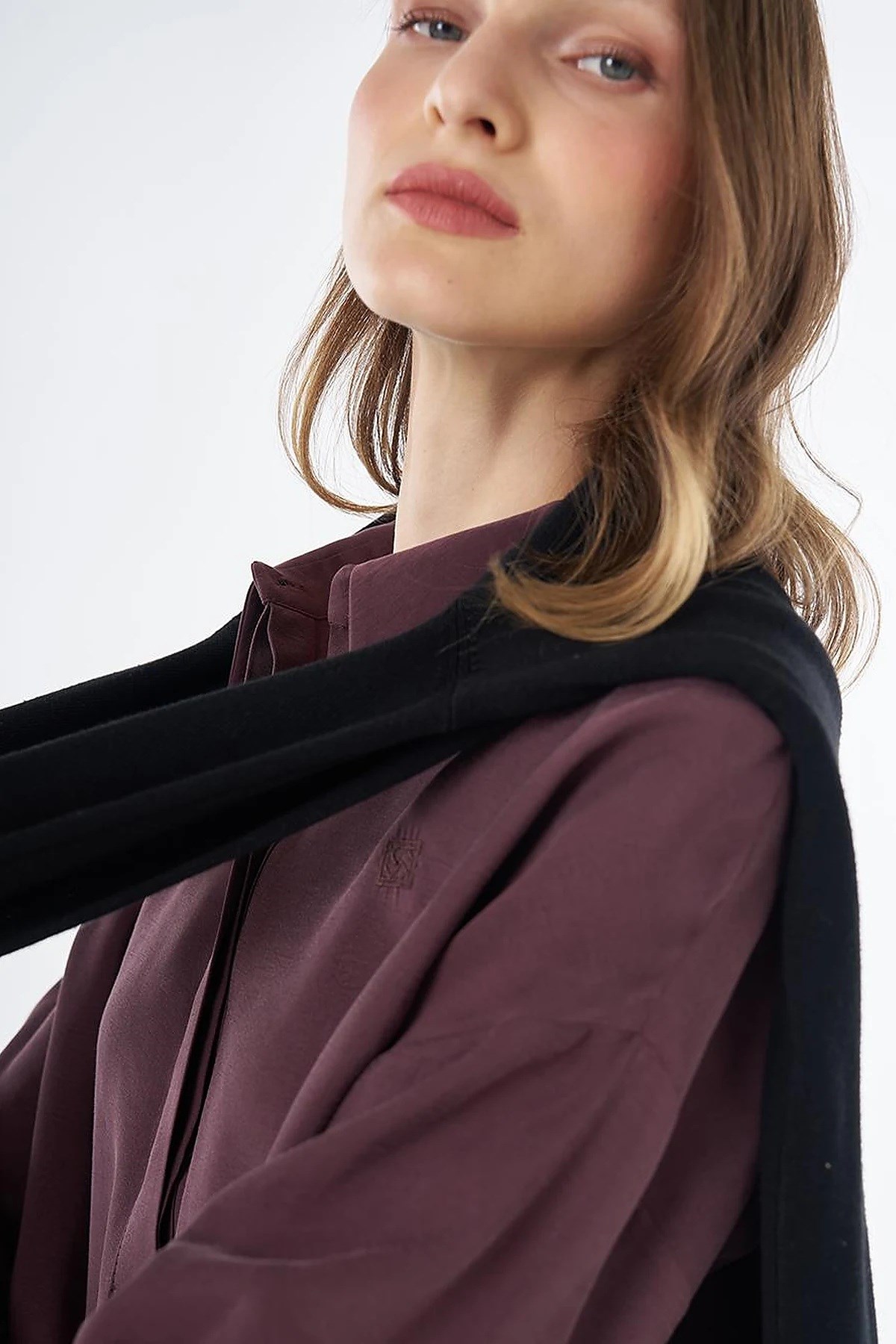 Kayra Yarım Pat Basic Bluz Bordo KA-SZ-10512