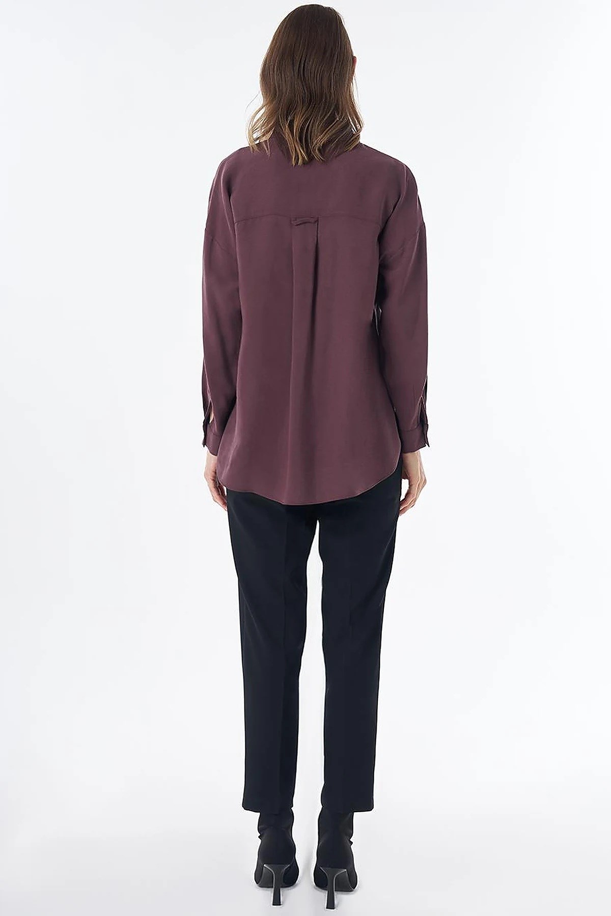Kayra Yarım Pat Basic Bluz Bordo KA-SZ-10512