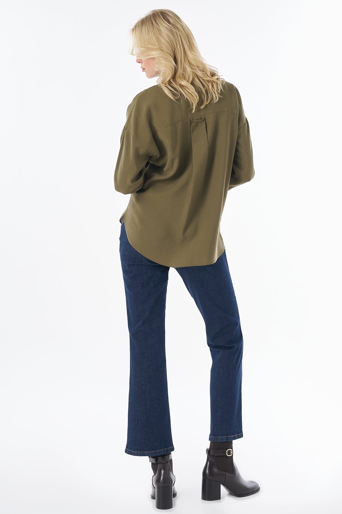 Kayra Yarım Pat Basic Bluz Haki KA-SZ-10512