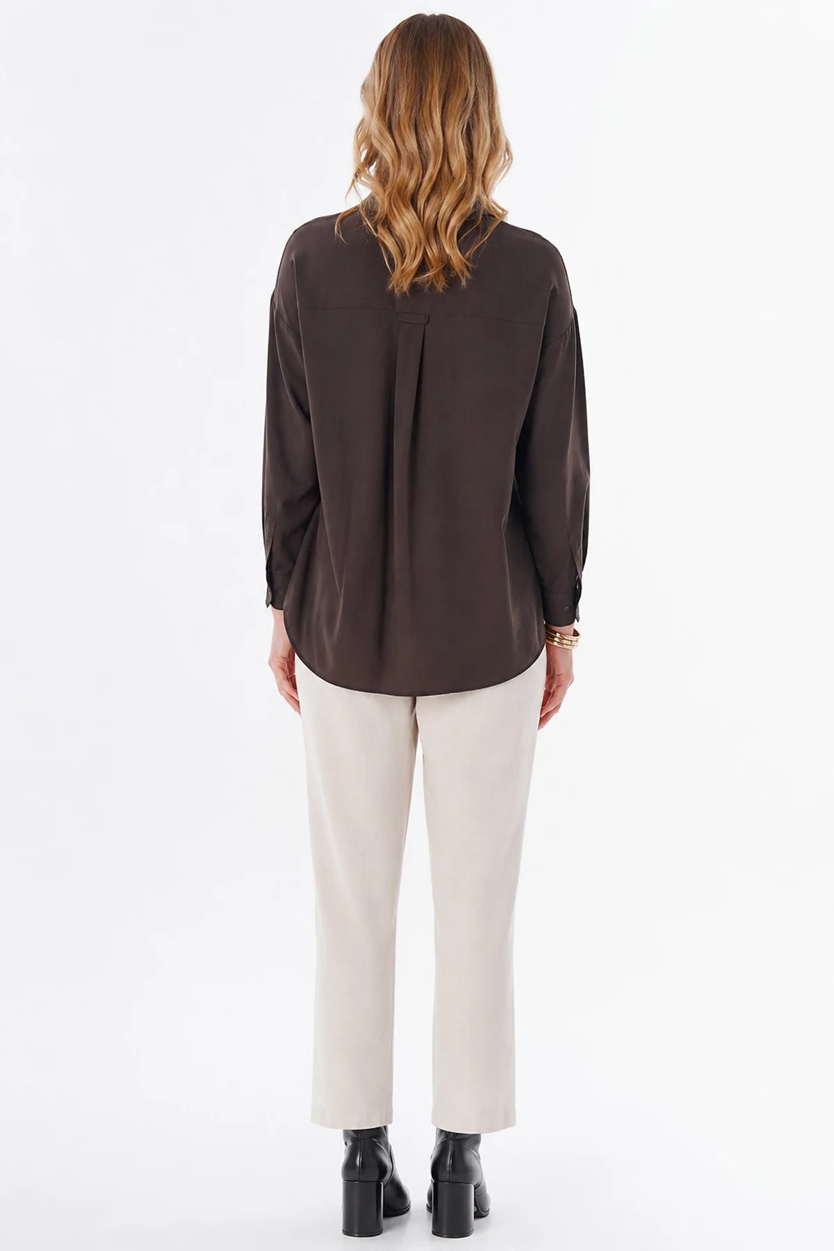Kayra Yarım Pat Basic Bluz Kahve KA-SZ-10512