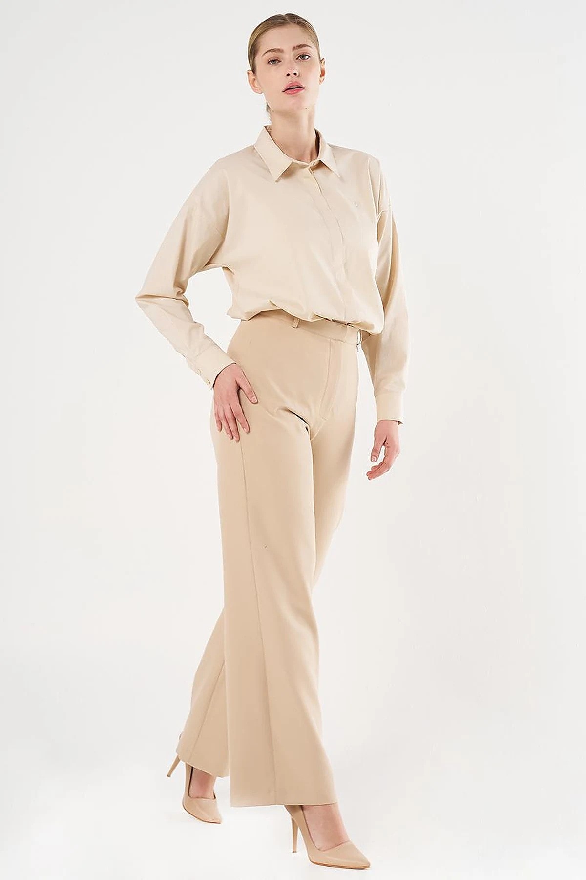 KAYRA Yüksek Bel Basic Pantolon Bej KA-SZ-19517