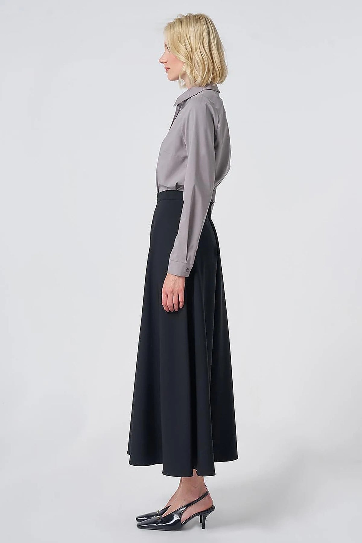 KAYRA Yüksek Bel Kloş Etek Siyah KA-SZ-12507