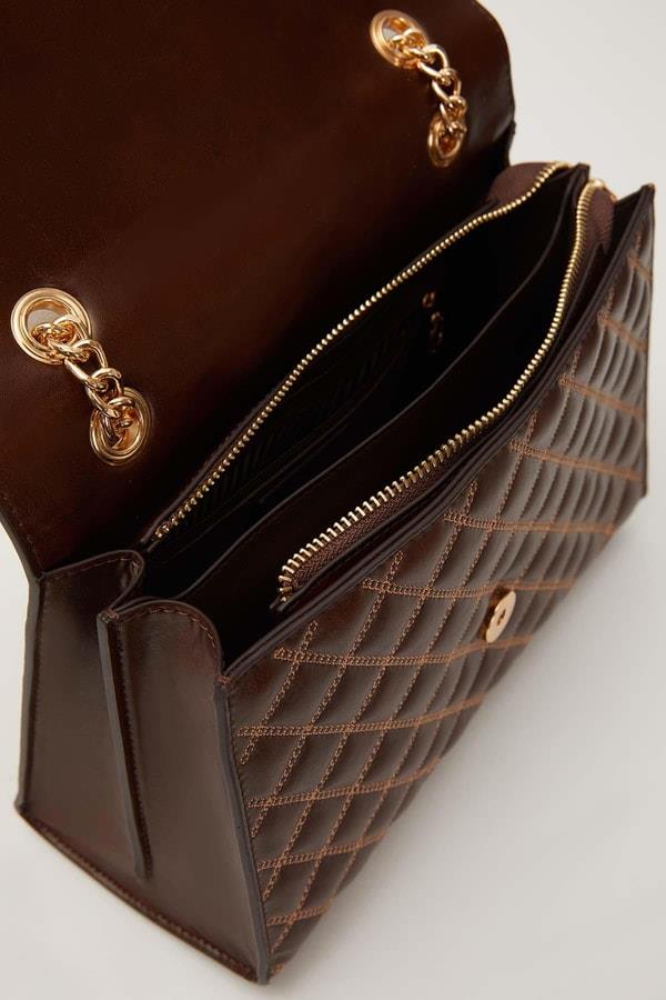 Levidor Dikişli Kapitone Omuz Çantası Camel 930611