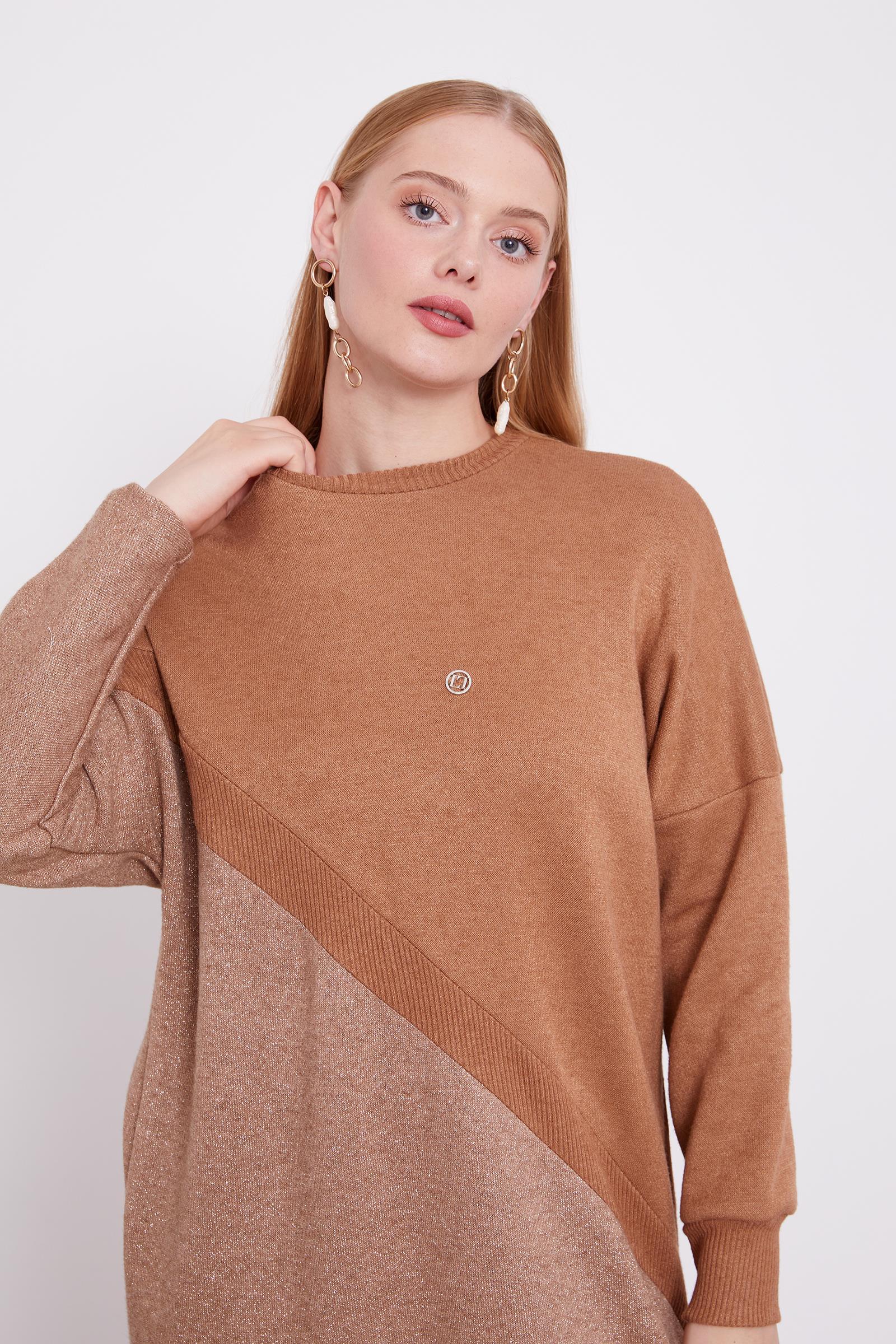 Levidor Simli Triko Tunik Camel 210104