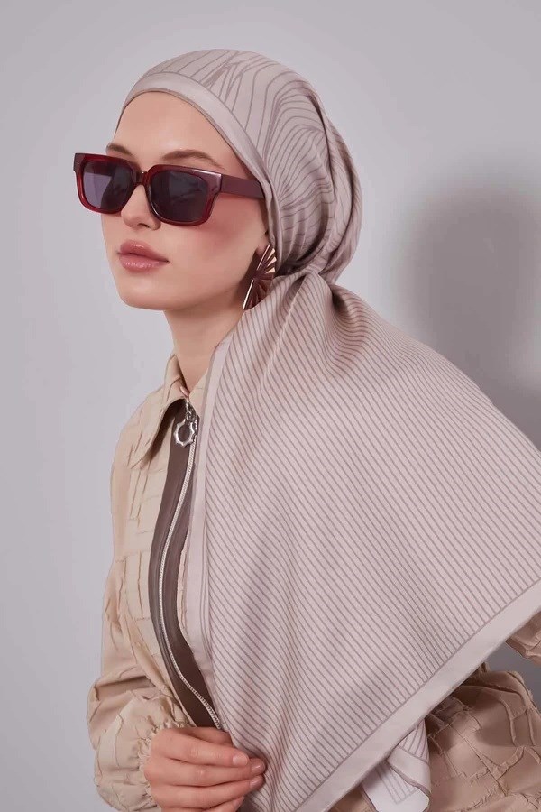 LEVİDOR Vizon Çizgili Model Sura İpek Eşarp 1800-70
