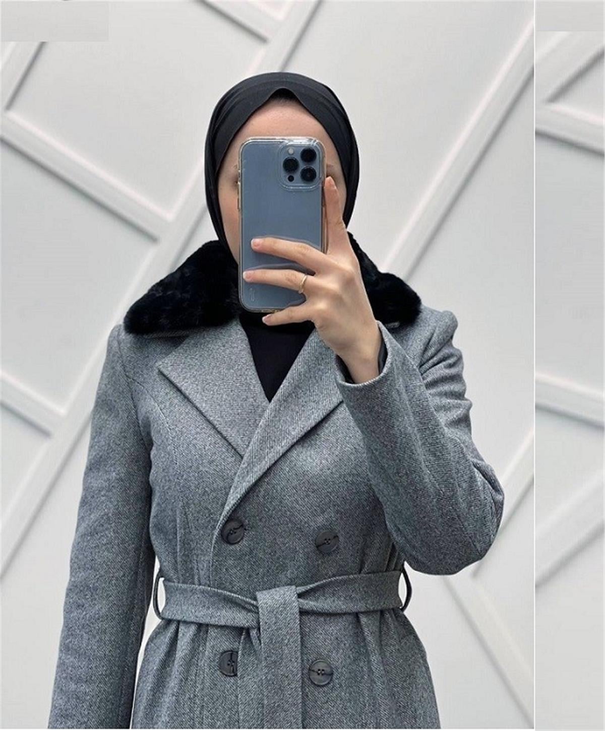 LVFW2357028 Levidor Yakası Seyyar Kürk Kaşe Siyah