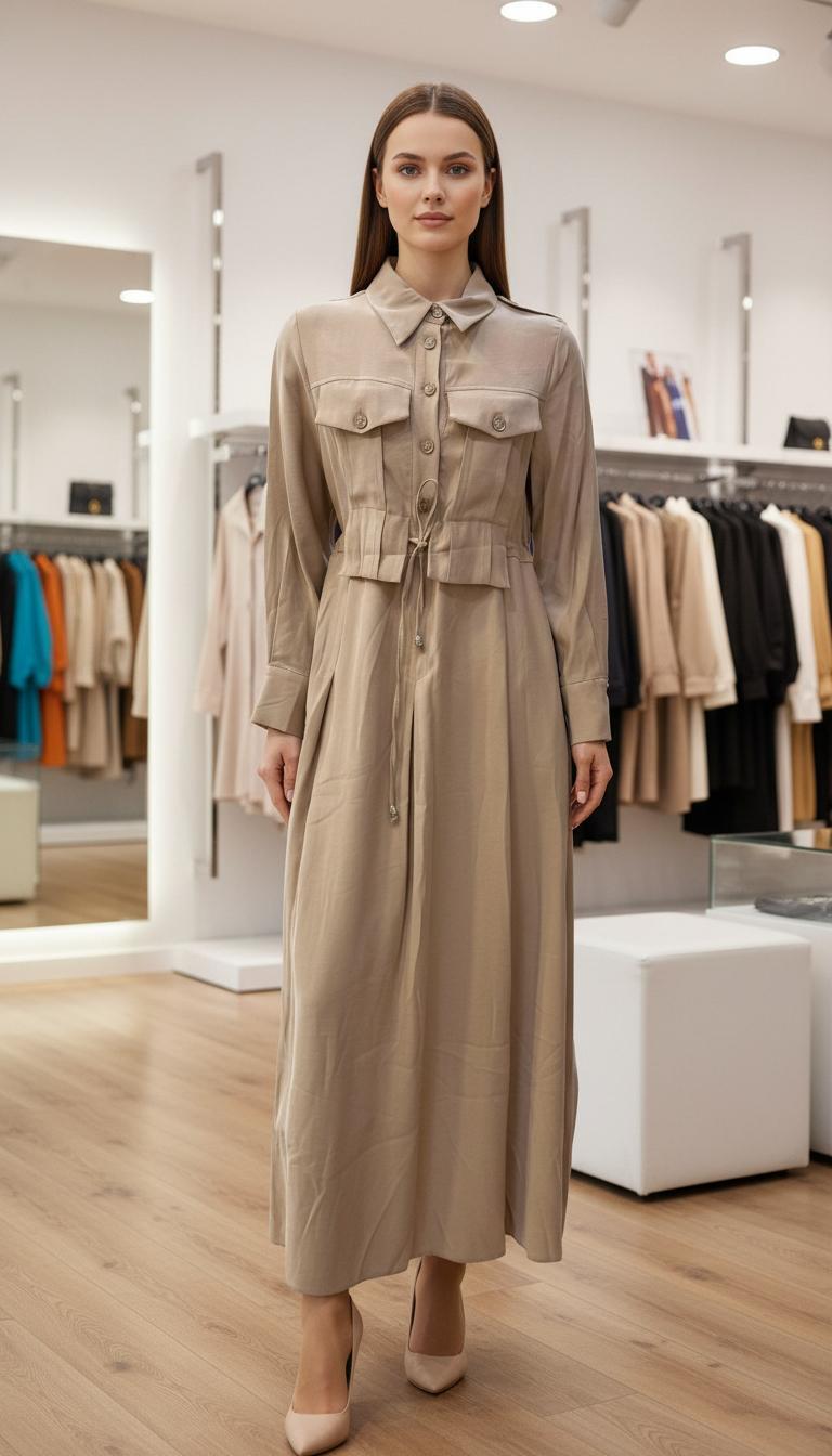 NAQSHE Kapaklı Elbise Camel