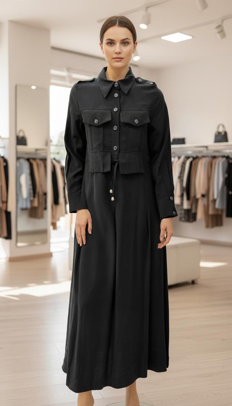 NAQSHE Kapaklı Elbise Siyah