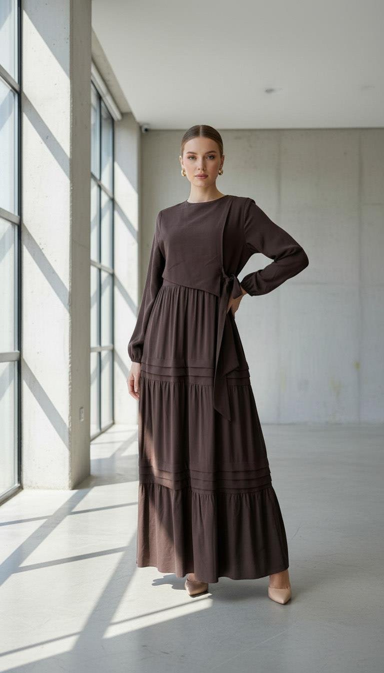 Naqshe Kat Kat Elbise Kahverengi