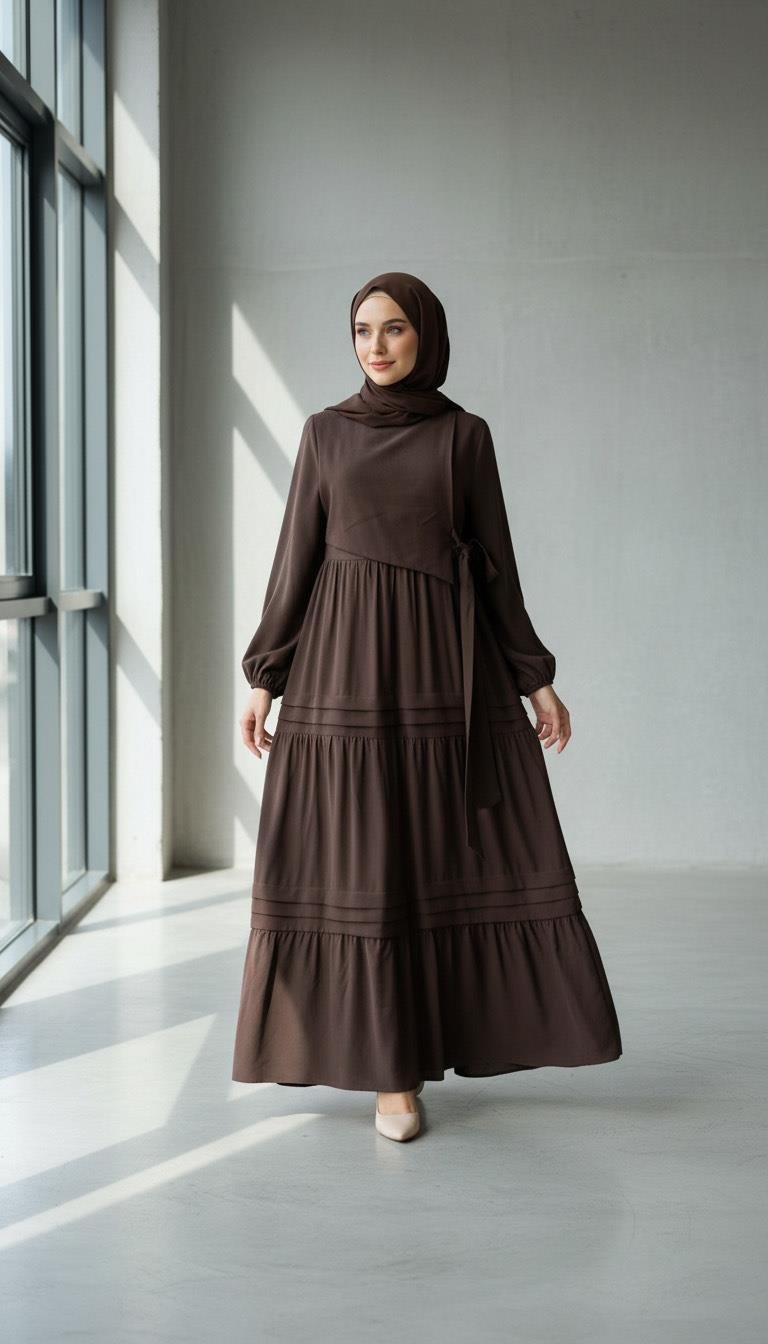 Naqshe Kat Kat Elbise Kahverengi