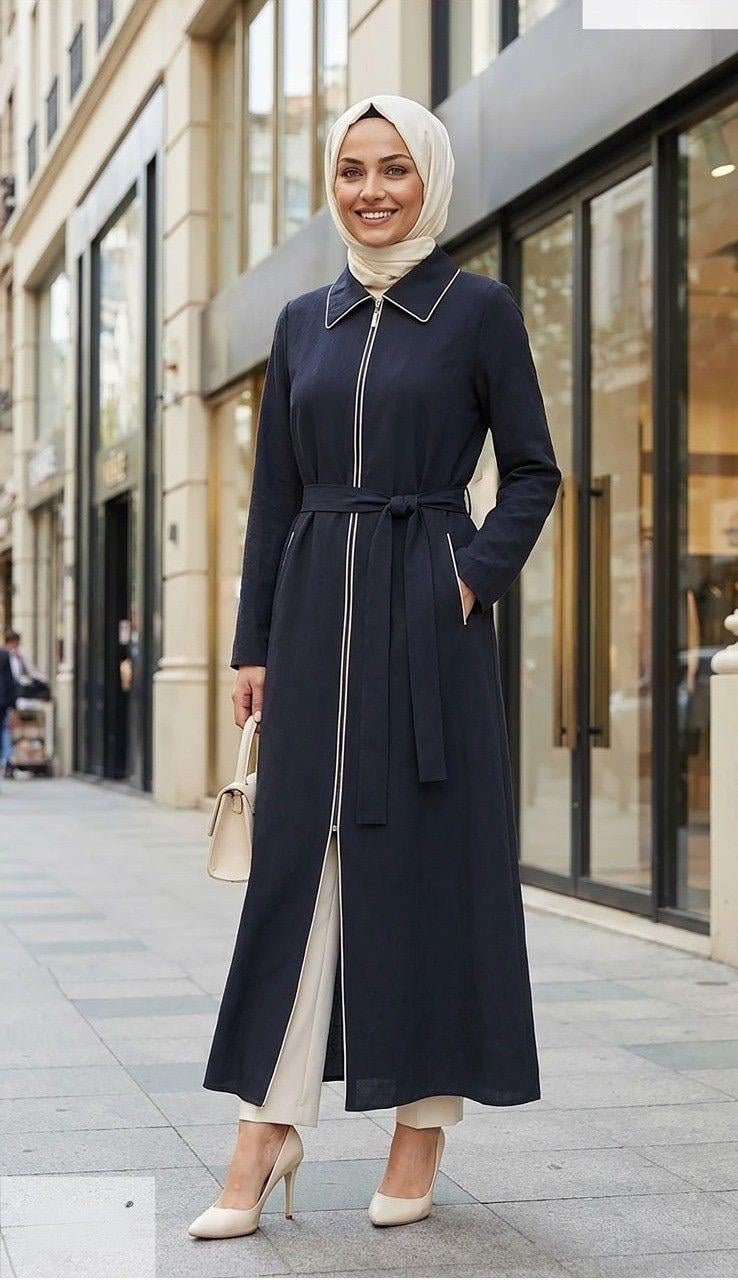 Nihle Belden Bağcıklı ve Fermuarlı Pardösü İndigo