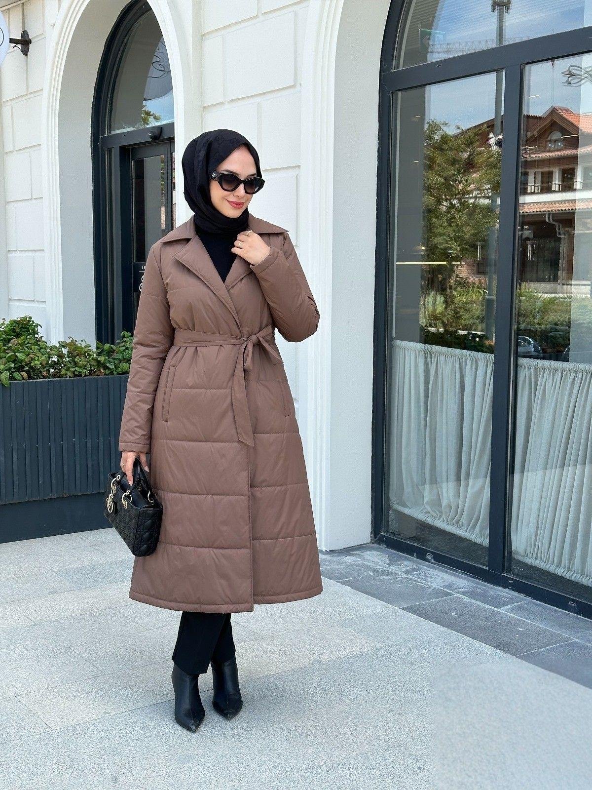 Nihle Fermuarsız Kemer İle Ayarlanabilir Kışlık Kap Kahverengi