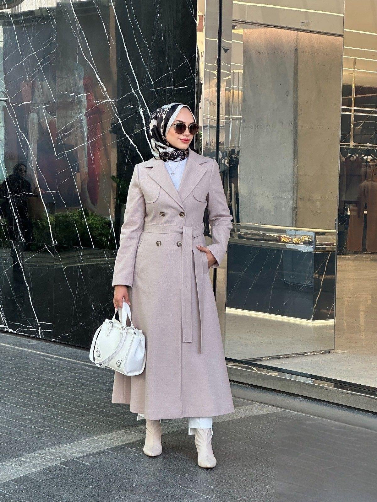 Nihle Kaşe Kumaş Astarlı Kaşe Kaban Açık Kahve