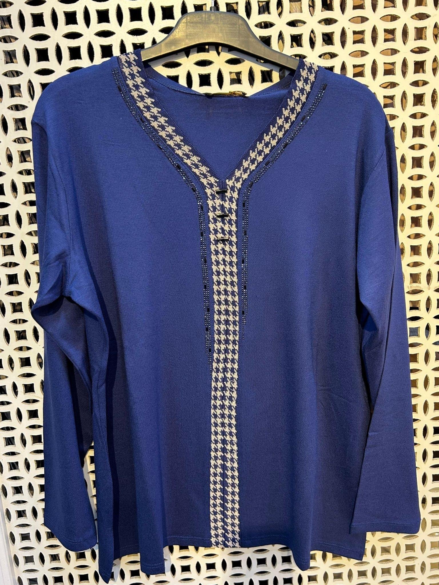 Ulubaş Önden İşleme Detaylı Büyük Beden Bluz İndigo