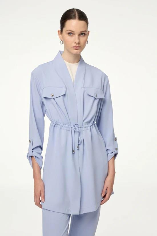 Zühre Cep Detaylı Üçlü Kombin Traphy Gri/mavi Takım