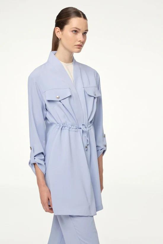 Zühre Cep Detaylı Üçlü Kombin Traphy Gri/mavi Takım