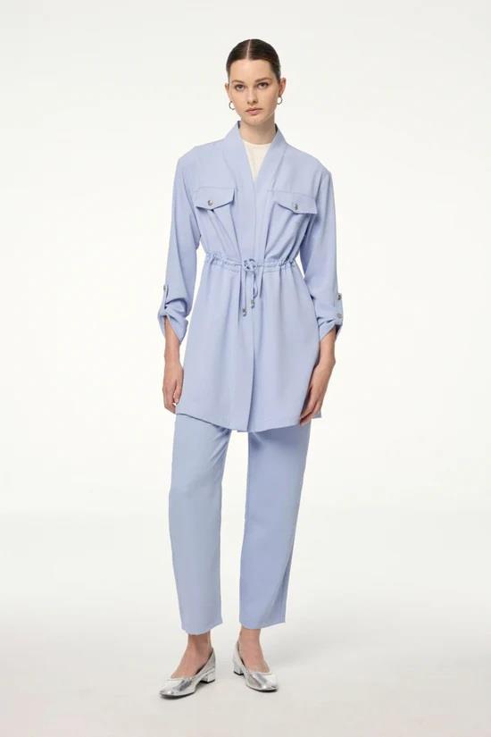 Zühre Cep Detaylı Üçlü Kombin Traphy Gri/mavi Takım