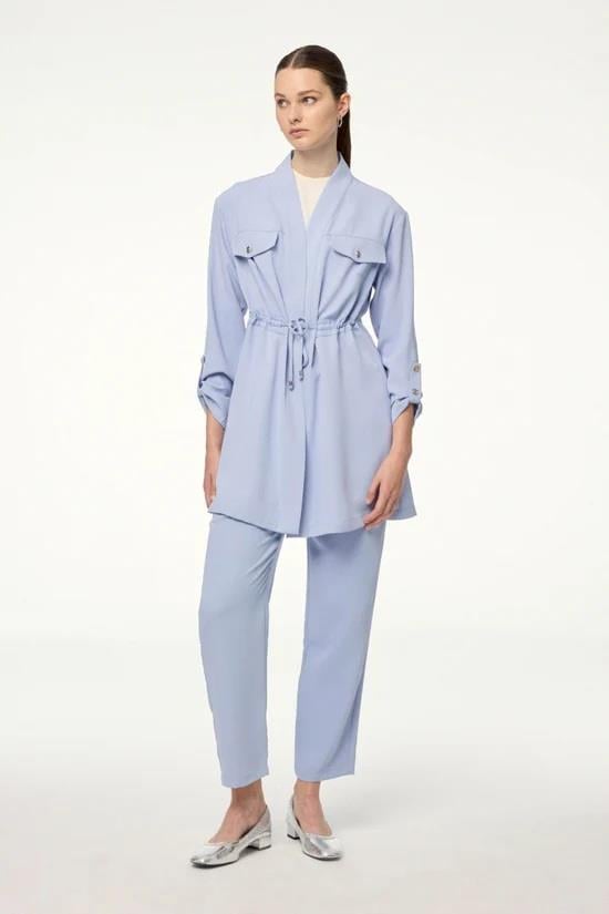 Zühre Cep Detaylı Üçlü Kombin Traphy Gri/mavi Takım