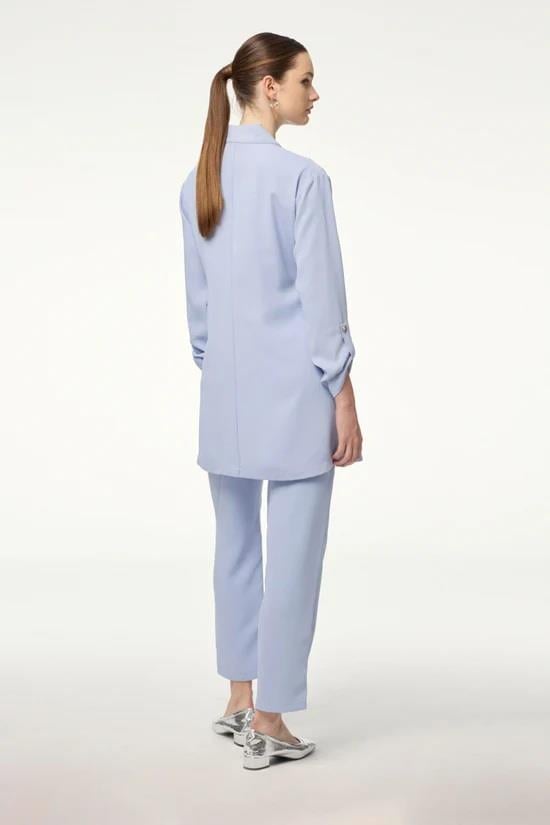 Zühre Cep Detaylı Üçlü Kombin Traphy Gri/mavi Takım