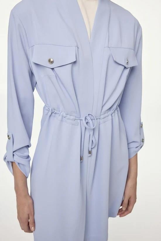 Zühre Cep Detaylı Üçlü Kombin Traphy Gri/mavi Takım