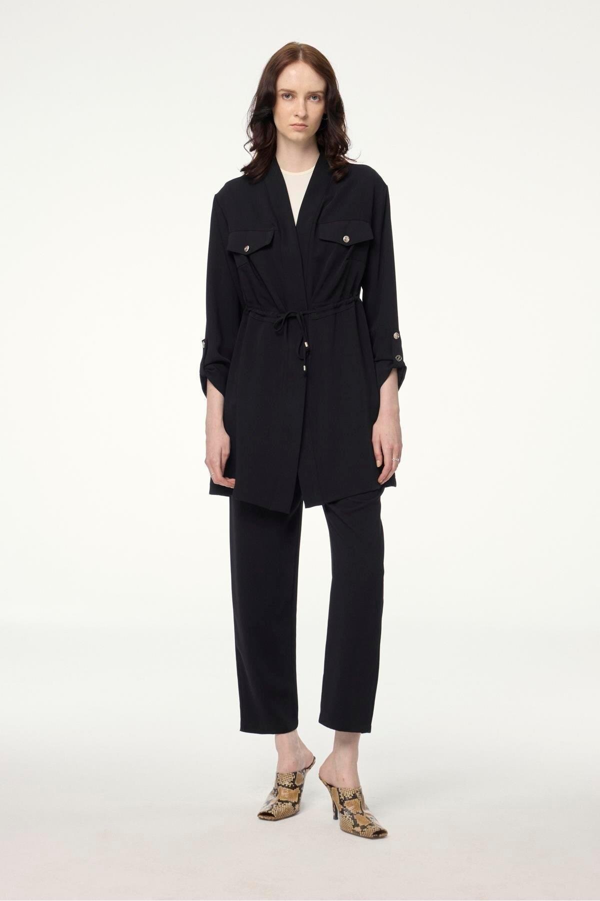 Zühre Cep Detaylı Üçlü Kombin Traphy Siyah Takım TK-1212