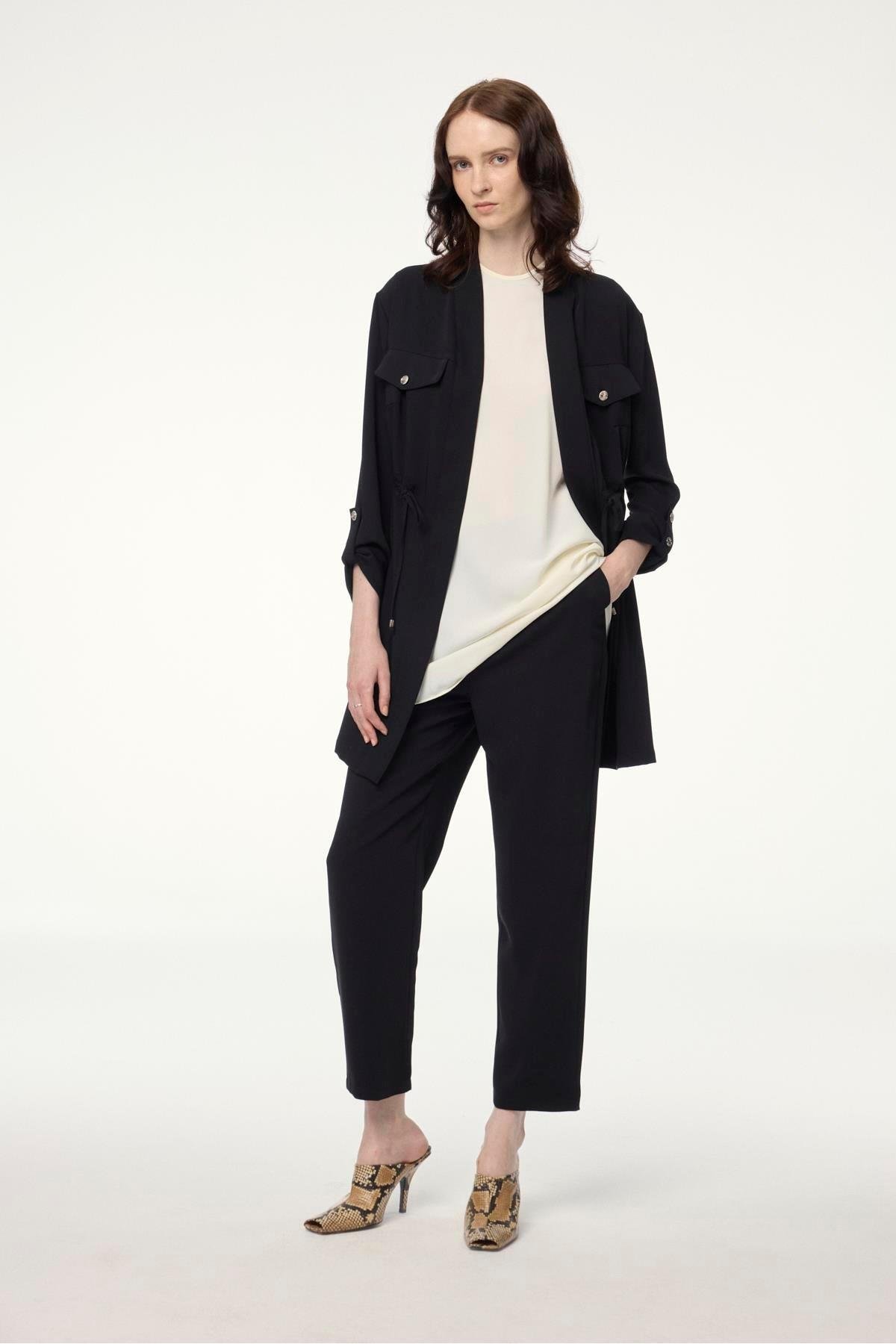 Zühre Cep Detaylı Üçlü Kombin Traphy Siyah Takım TK-1212