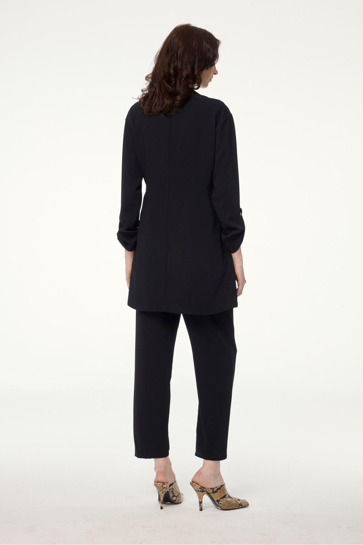 Zühre Cep Detaylı Üçlü Kombin Traphy Siyah Takım TK-1212