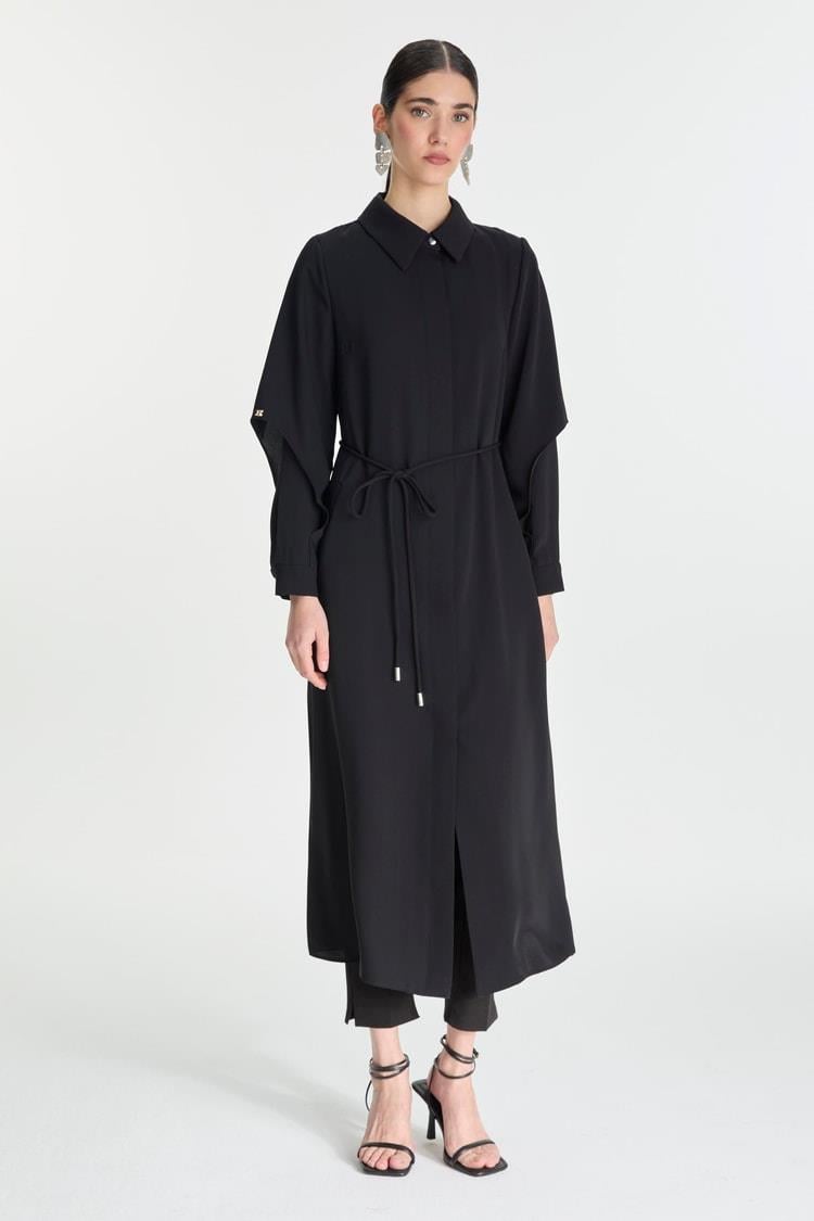 Zühre Gömlek Yaka Bel Bağlamalı Siyah Giy Çık GÇ-0001